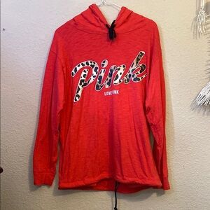 PINK Victoria's Secret Red Hoodie with Leopard Accents